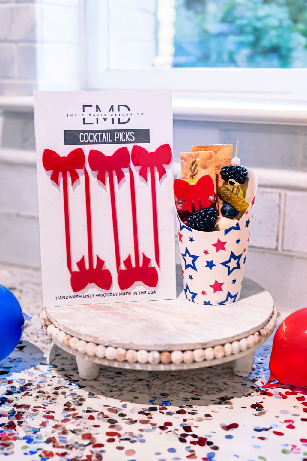 Preppy coquette red bow cocktail picks