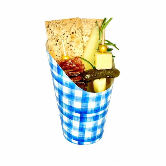 Blue Plaid Filled Charcuterie Cup