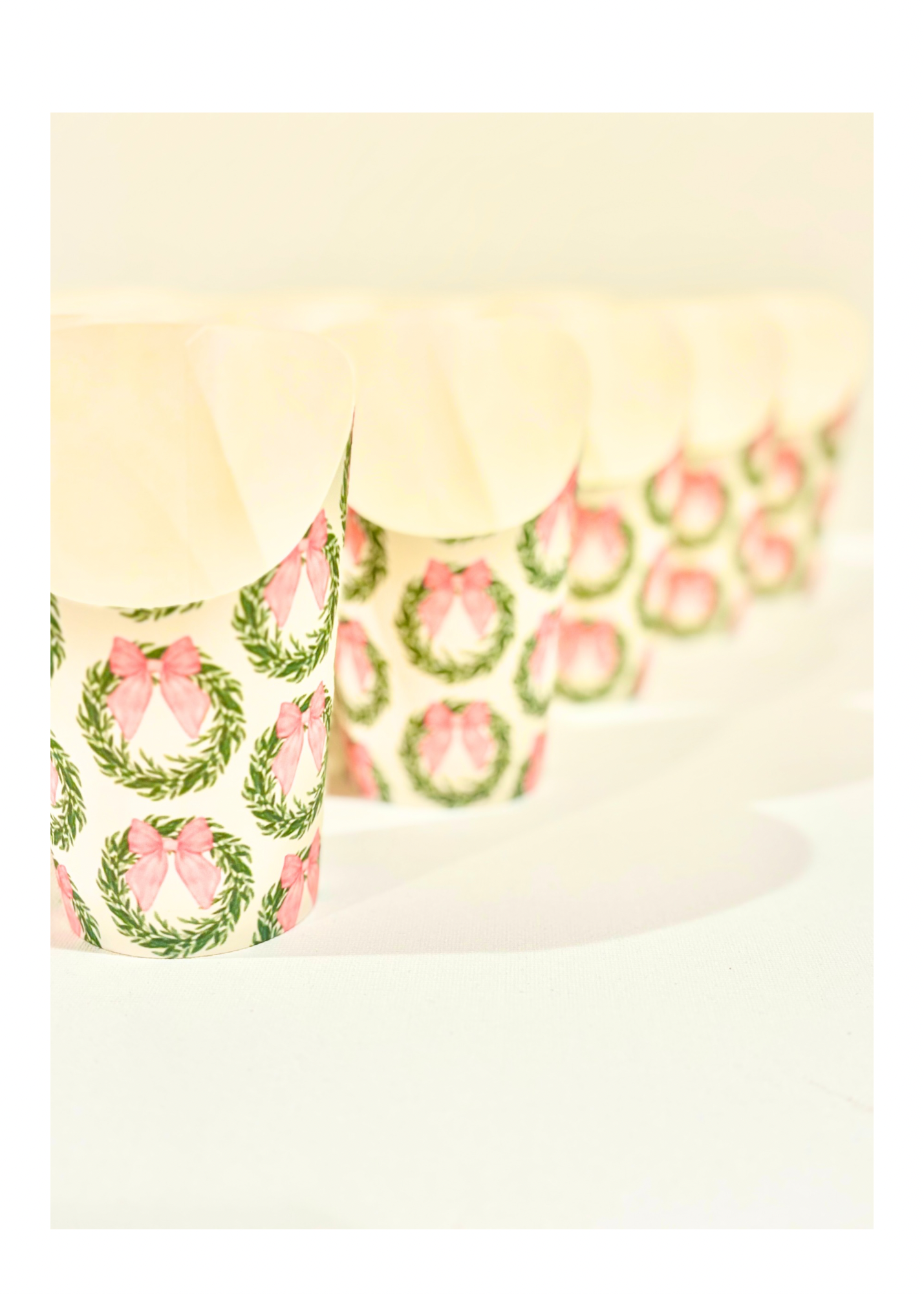 Christmas Wreath with Preppy, Pink Bow Charcuterie Cups - Set of 10 cups