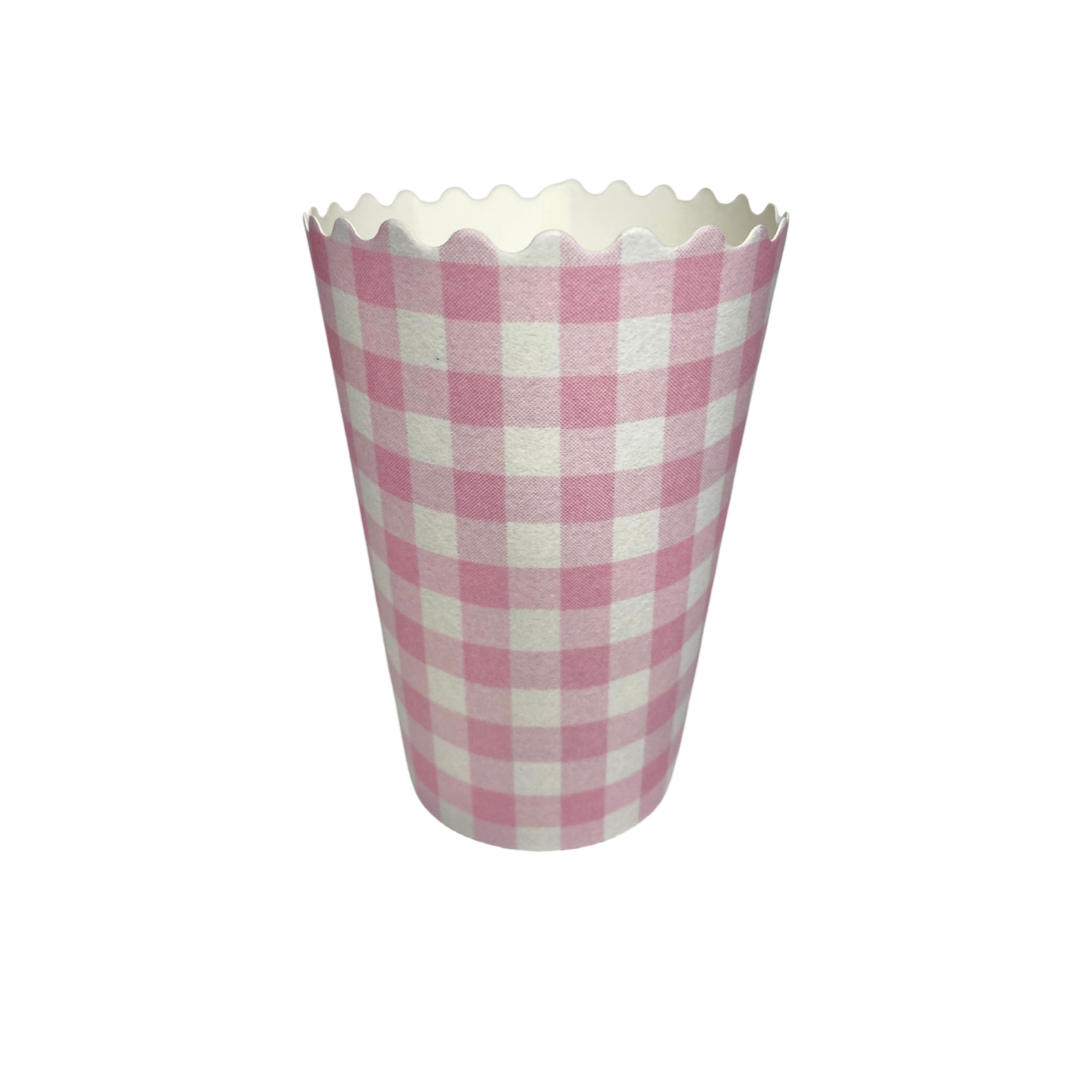 Scalloped Pink Gingham Cups - Set of 10