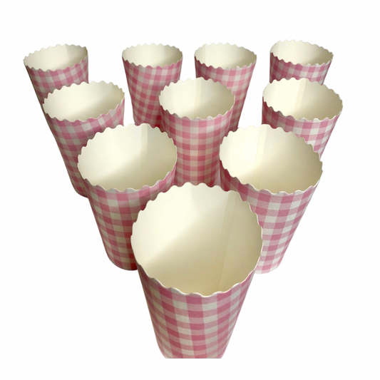 Scalloped Pink Gingham Cups - Set of 10