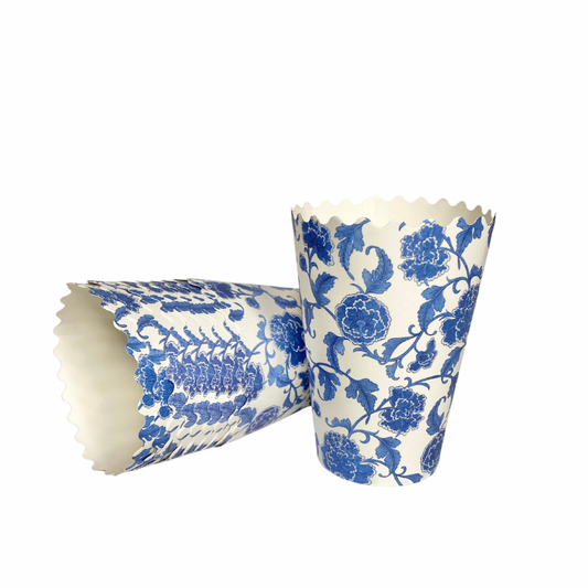 Scalloped Blue Chinoiserie Cups - Set of 10