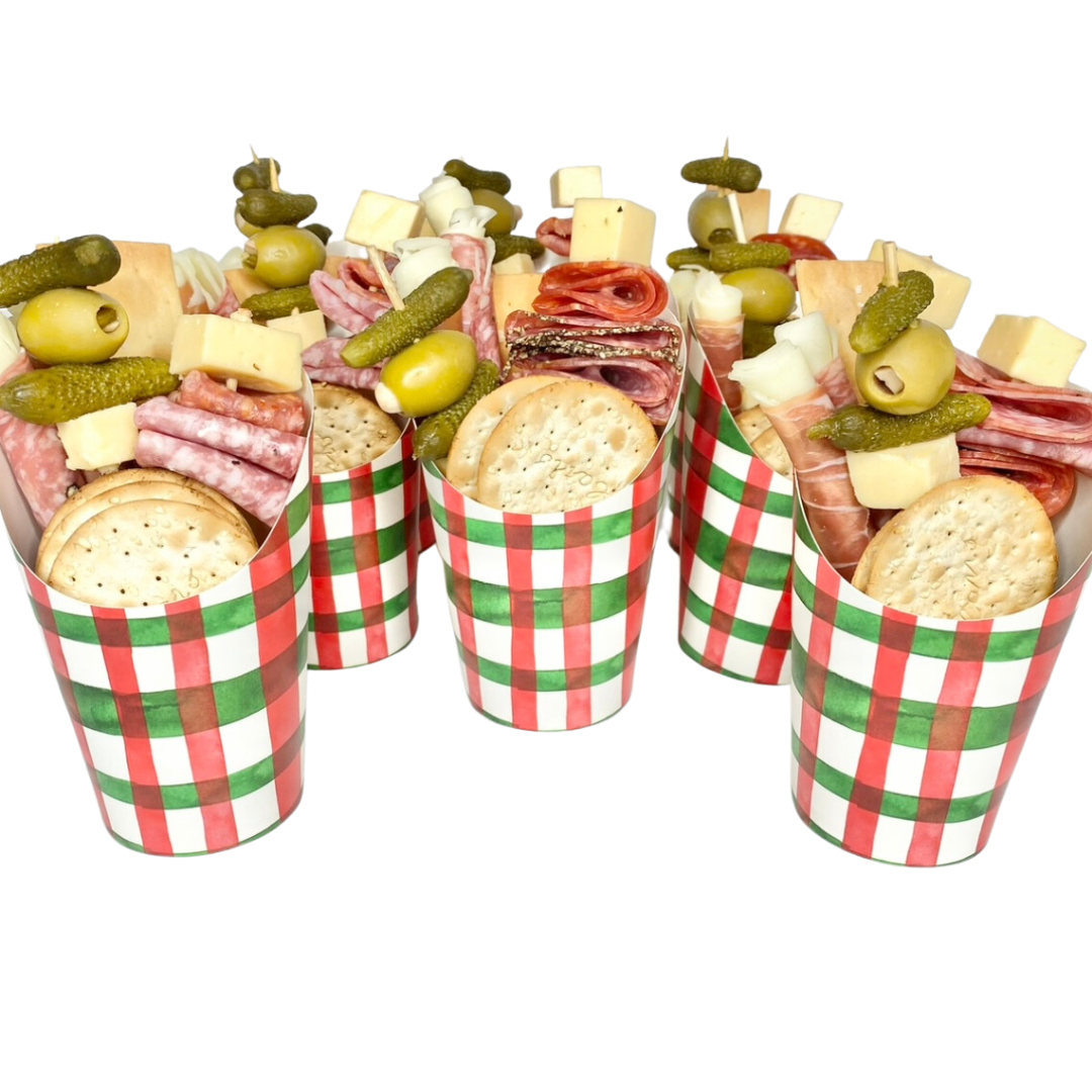 Red and Green Plaid Christmas Charcuterie Cups - Set of 10