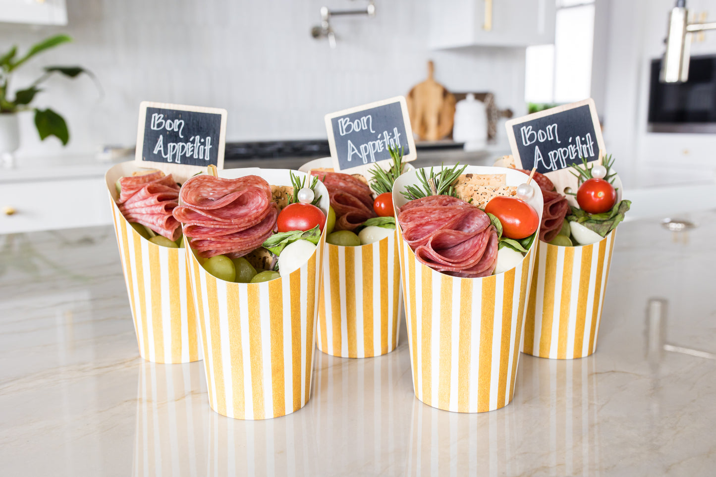 Gold and White Striped Grazing Cups