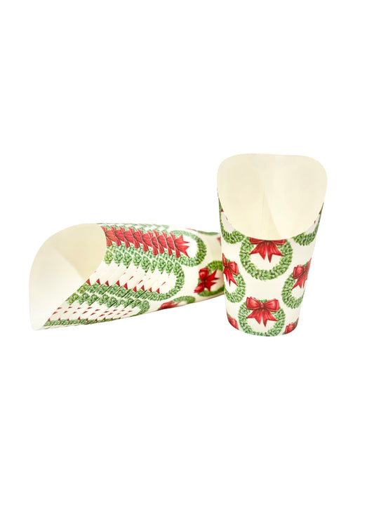 Red Bow Christmas Wreath Charcuterie Cups- Set of 10