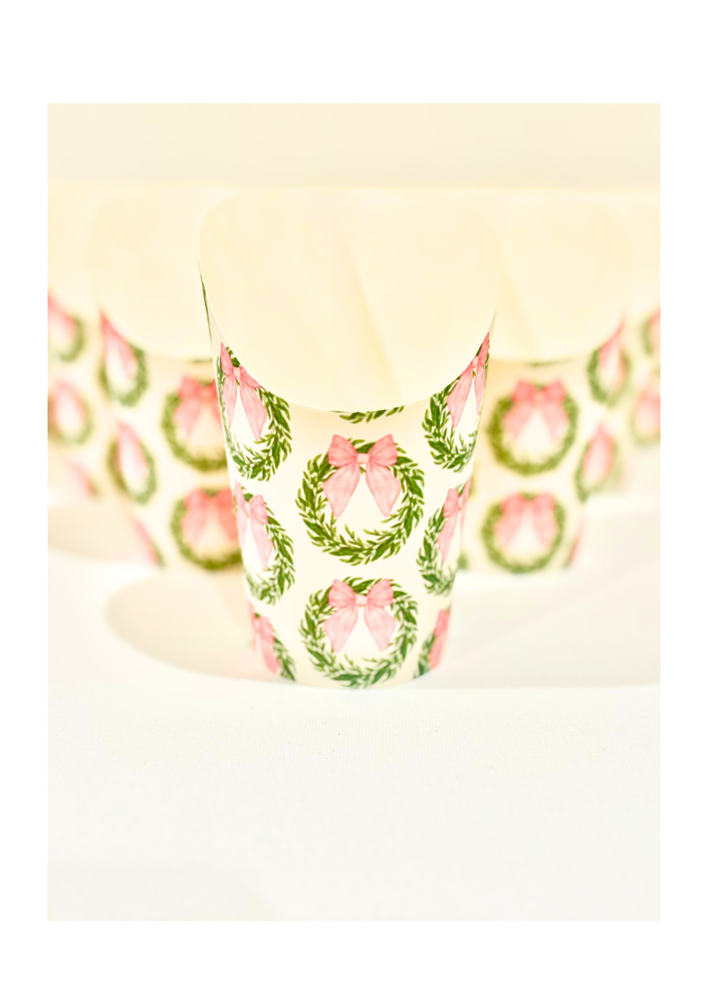 Christmas Wreath with Preppy, Pink Bow Charcuterie Cups - Set of 10 cups