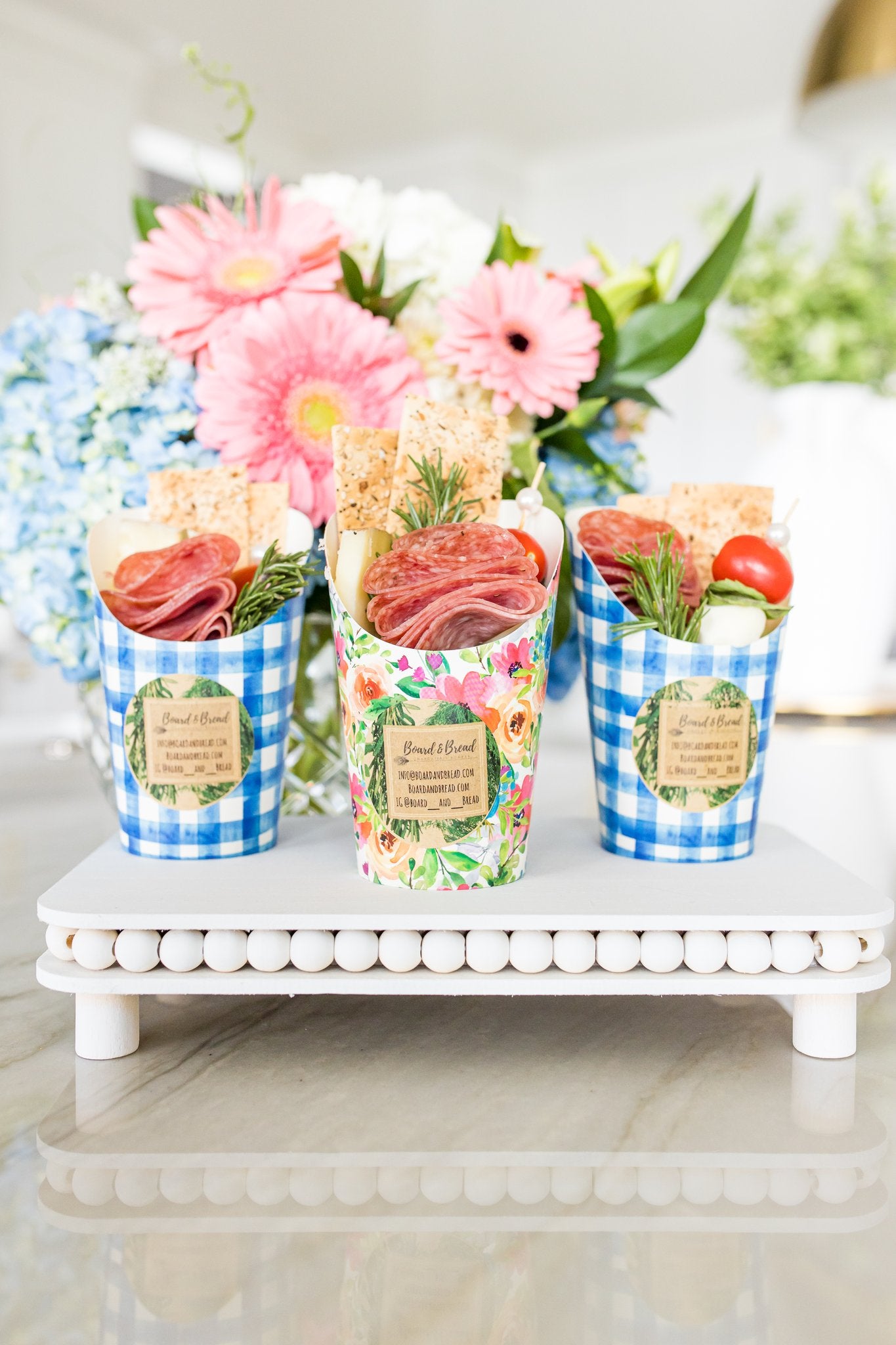 Floral and Gingham Charcuterie Cups